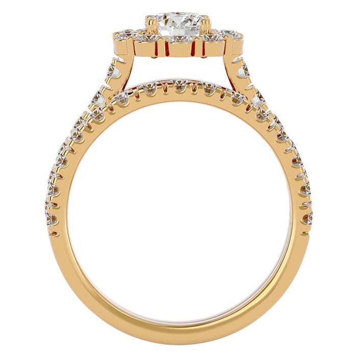 Moissanite Engagement Ring; 2 Carat Halo Moissanite Bridal Set In 14 Karat Yellow Gold