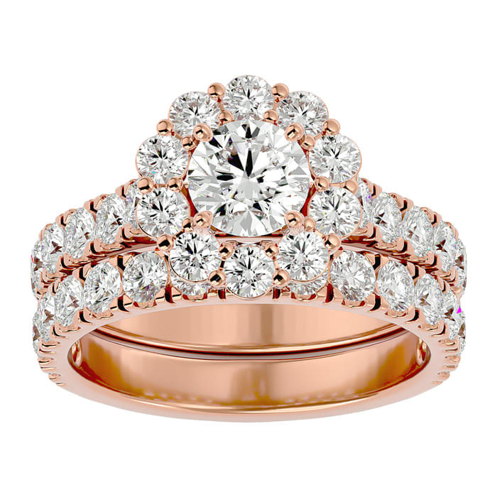 3 Carat Halo Diamond Bridal Ring Set in 14K Rose Gold 8 1 2 g I1 I2 Clarity Enhanced Size 7 by SuperJeweler