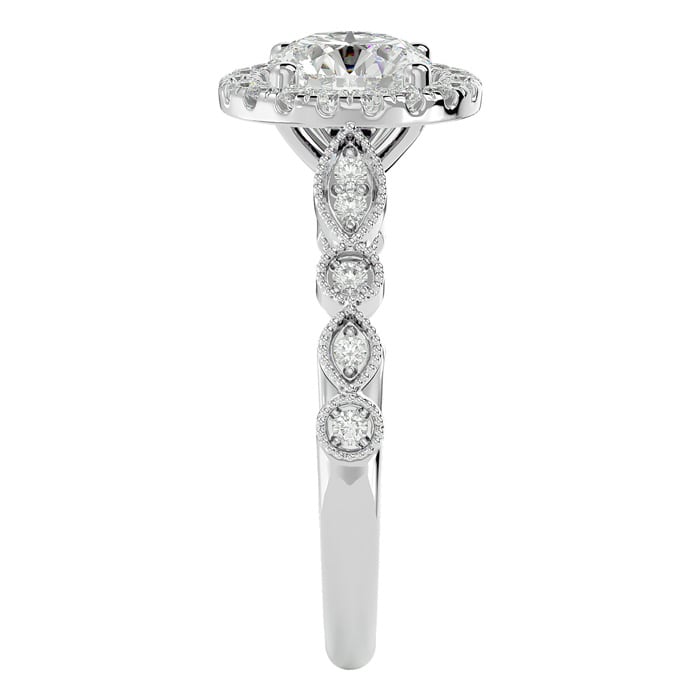 Moissanite Engagement Ring; 1 1/3 Carat Halo Moissanite Engagement Ring In 14 Karat White Gold