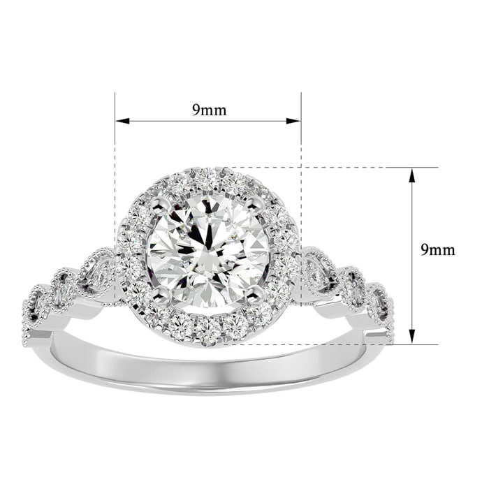 Moissanite Engagement Ring; 1 1/3 Carat Halo Moissanite Engagement Ring In 14 Karat White Gold