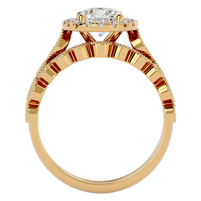 1 1/2 Carat Halo Diamond Bridal Set In 14 Karat Yellow Gold
