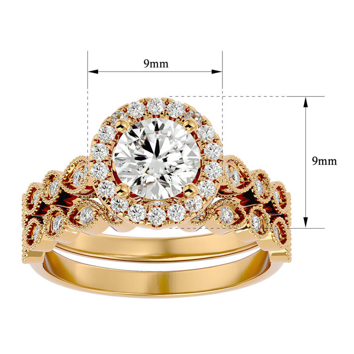 1 1/2 Carat Halo Diamond Bridal Set In 14 Karat Yellow Gold