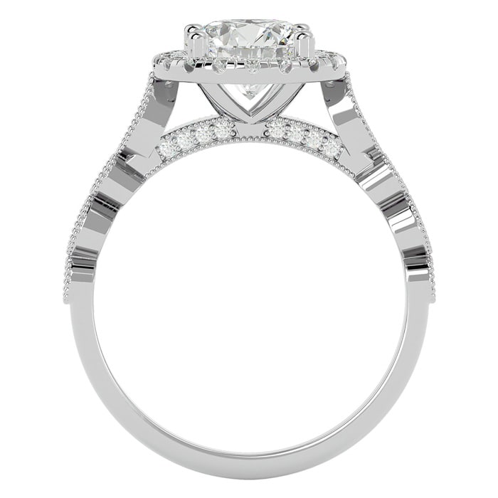 Moissanite Engagement Ring; 1 3/4 Carat Halo Moissanite Engagement Ring In 14 Karat White Gold