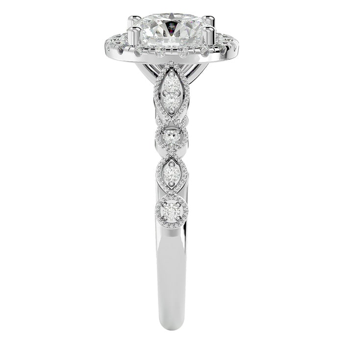 Moissanite Engagement Ring; 1 3/4 Carat Halo Moissanite Engagement Ring In 14 Karat White Gold