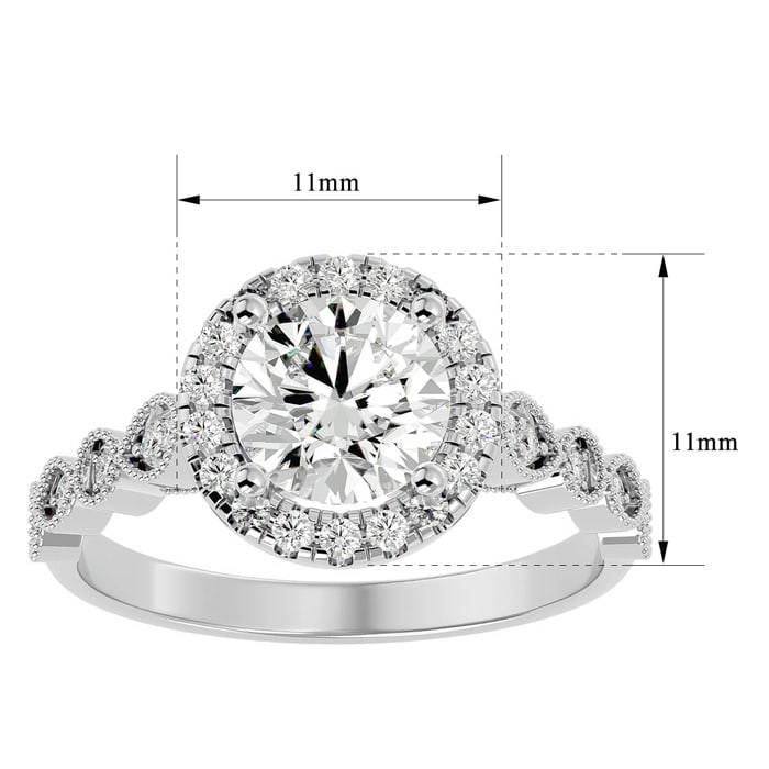 Moissanite Engagement Ring; 1 3/4 Carat Halo Moissanite Engagement Ring In 14 Karat White Gold