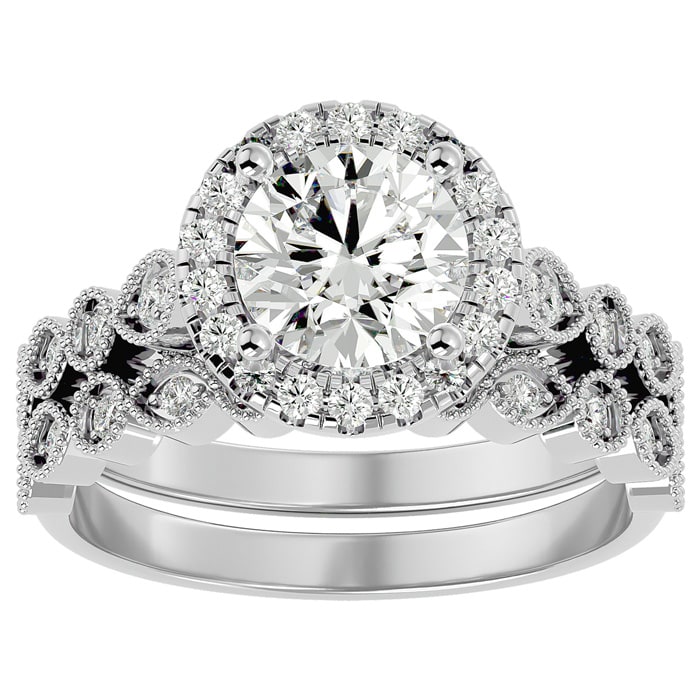 2 Carat Halo Diamond Bridal Set In 14 Karat White Gold