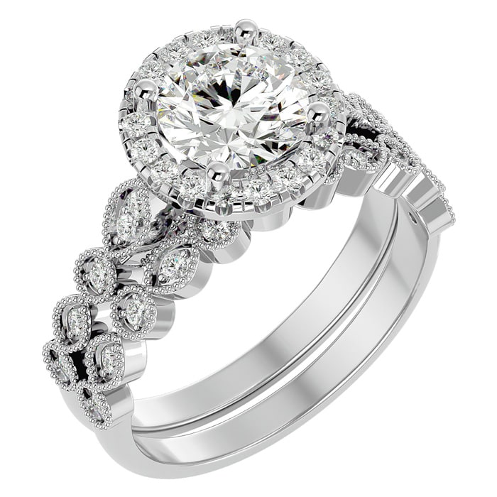 2 Carat Halo Diamond Bridal Set In 14 Karat White Gold