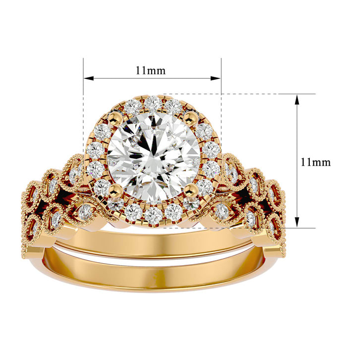 2 Carat Halo Diamond Bridal Set In 14 Karat Yellow Gold