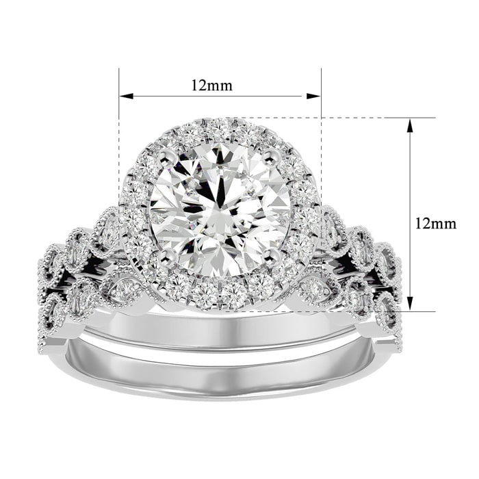 2 1/2 Carat Halo Diamond Bridal Set In 14 Karat White Gold