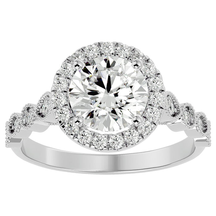 2 1/2 Carat Halo Diamond Engagement Ring In 14 Karat White Gold
