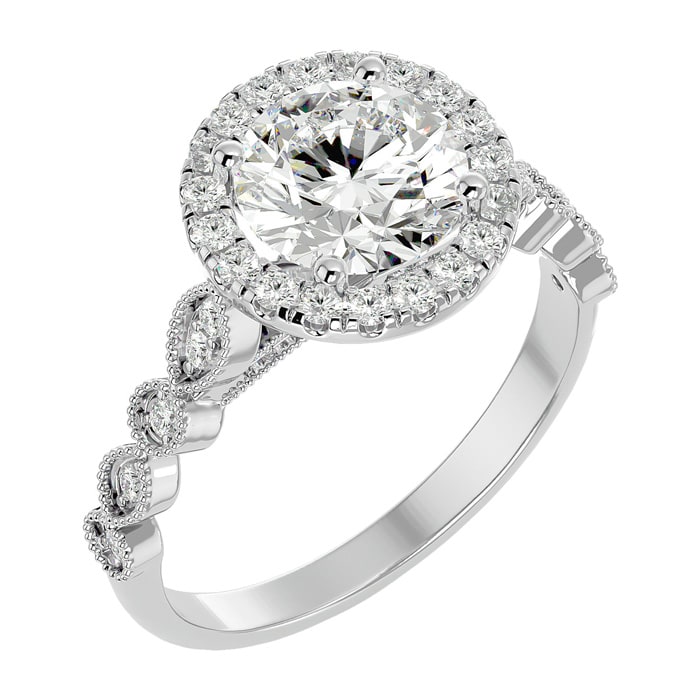 2 1/2 Carat Halo Diamond Engagement Ring In 14 Karat White Gold