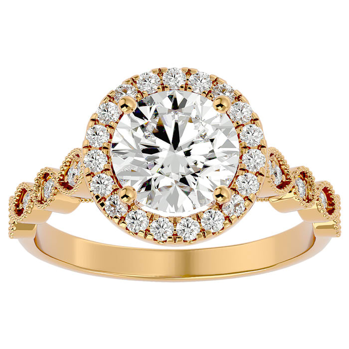 2 1/2 Carat Halo Diamond Engagement Ring In 14 Karat Yellow Gold