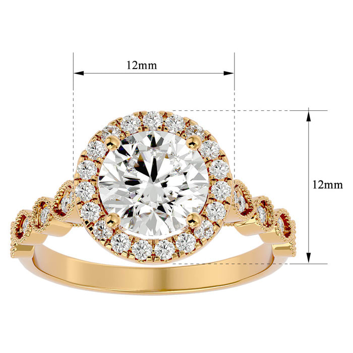 2 1/2 Carat Halo Diamond Engagement Ring In 14 Karat Yellow Gold