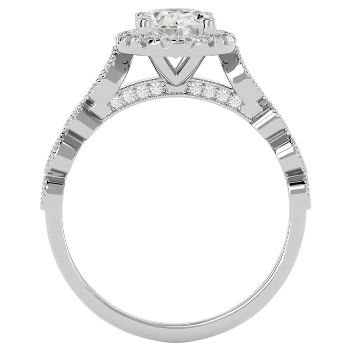 Moissanite Engagement Ring; 1 1/3 Carat Oval Shape Moissanite Engagement Ring In 14 Karat White Gold