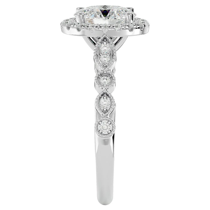 Moissanite Engagement Ring; 1 1/3 Carat Oval Shape Moissanite Engagement Ring In 14 Karat White Gold