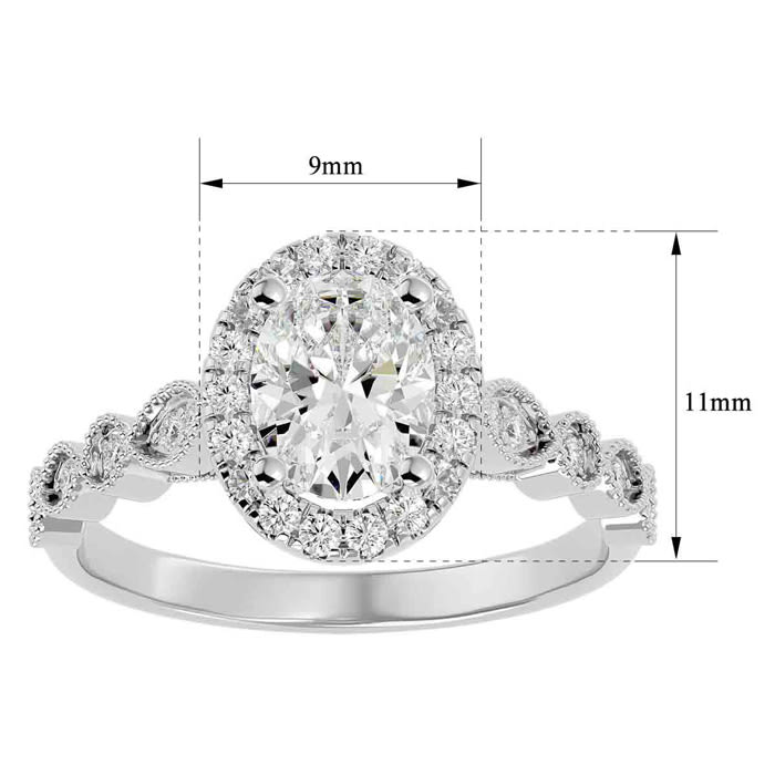 Moissanite Engagement Ring; 1 1/3 Carat Oval Shape Moissanite Engagement Ring In 14 Karat White Gold