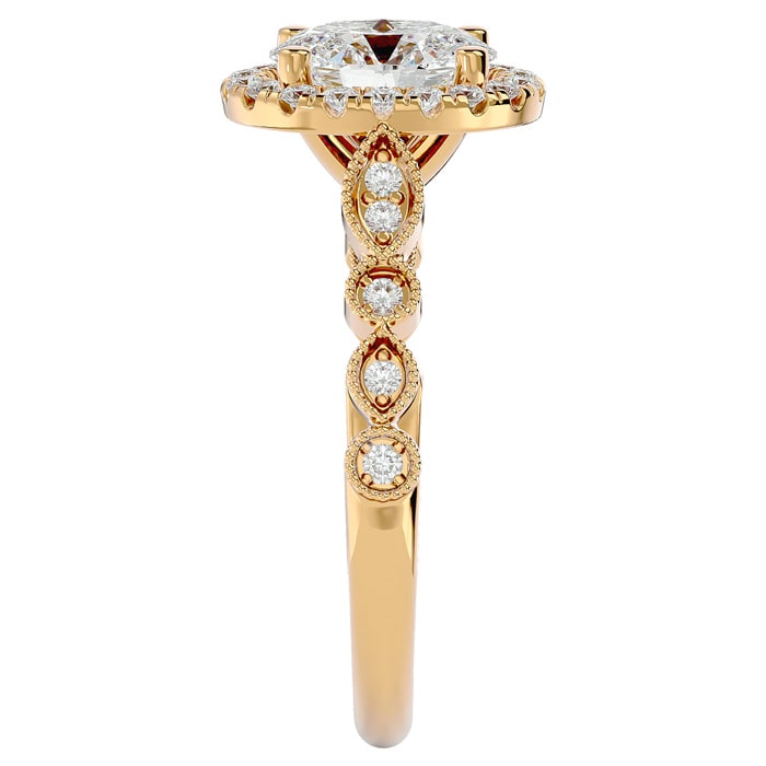 Moissanite Engagement Ring; 1 1/3 Carat Oval Shape Moissanite Engagement Ring In 14 Karat Yellow Gold