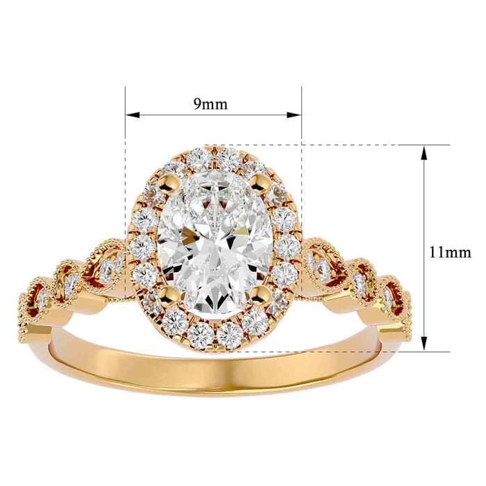 Moissanite Engagement Ring; 1 1/3 Carat Oval Shape Moissanite Engagement Ring In 14 Karat Yellow Gold