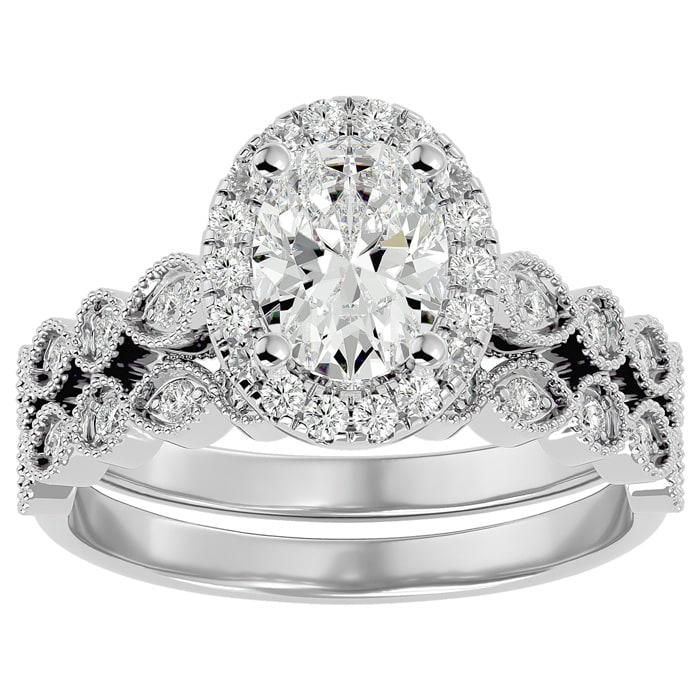 1 1/2 Carat Oval Shape Diamond Bridal Set In 14 Karat White Gold