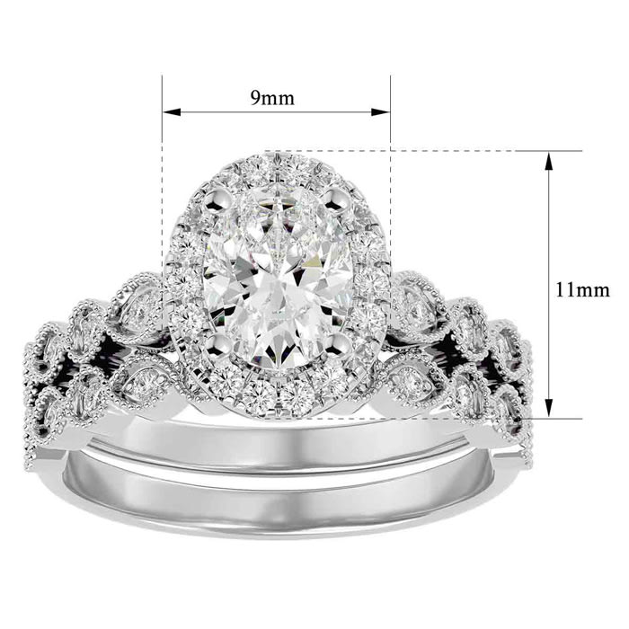 1 1/2 Carat Oval Shape Diamond Bridal Set In 14 Karat White Gold