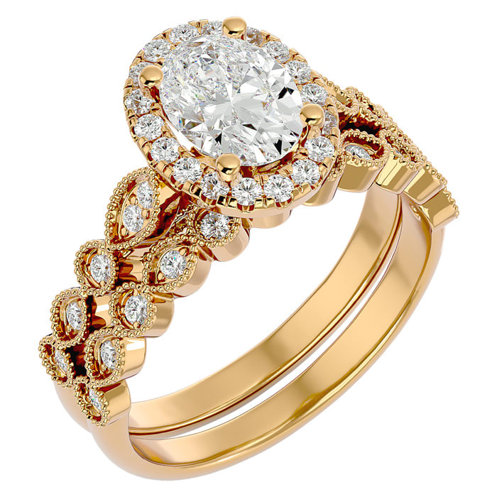1 1/2 Carat Oval Shape Diamond Bridal Set In 14 Karat Yellow Gold
