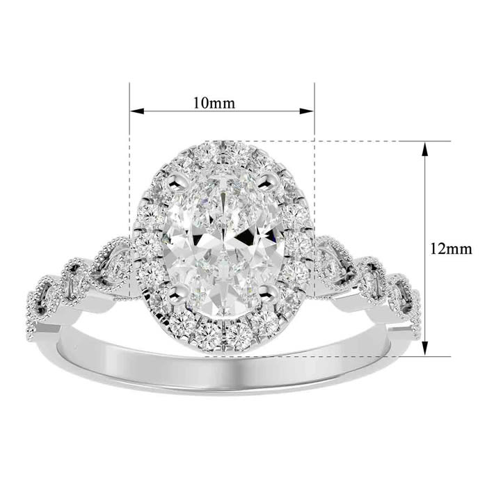 Moissanite Engagement Ring; 1 3/4 Carat Oval Shape Moissanite Engagement Ring In 14 Karat White Gold