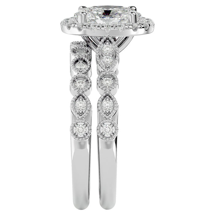 2 Carat Oval Shape Diamond Bridal Set In 14 Karat White Gold