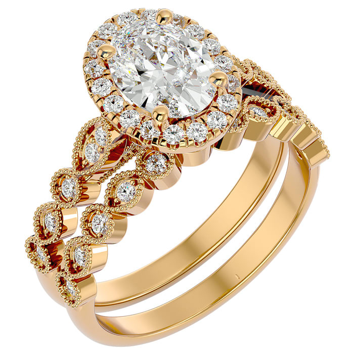 2 Carat Oval Shape Diamond Bridal Set In 14 Karat Yellow Gold