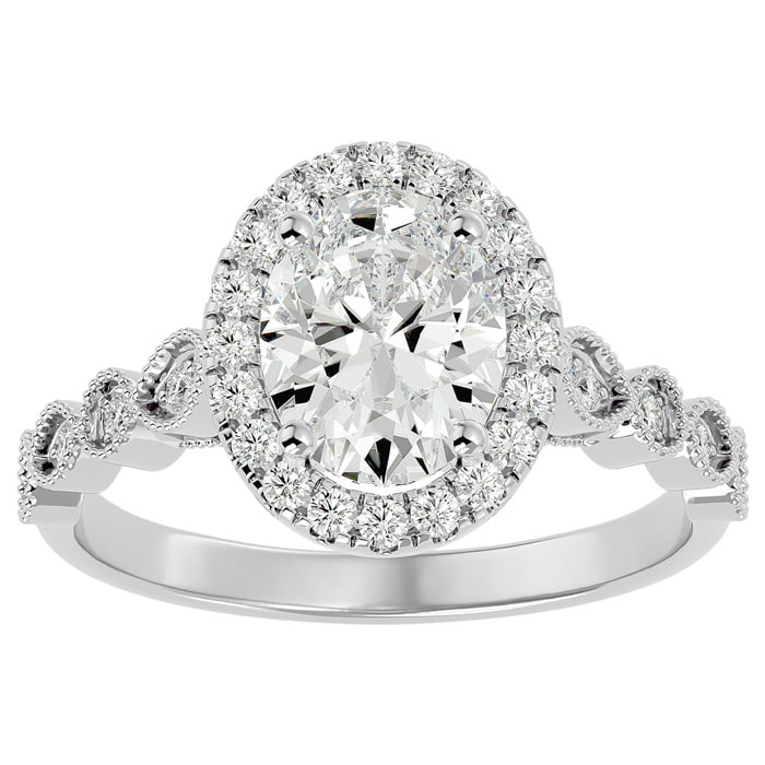 Moissanite Engagement Ring; 2 1/2 Carat Oval Shape Moissanite Engagement Ring In 14 Karat White Gold