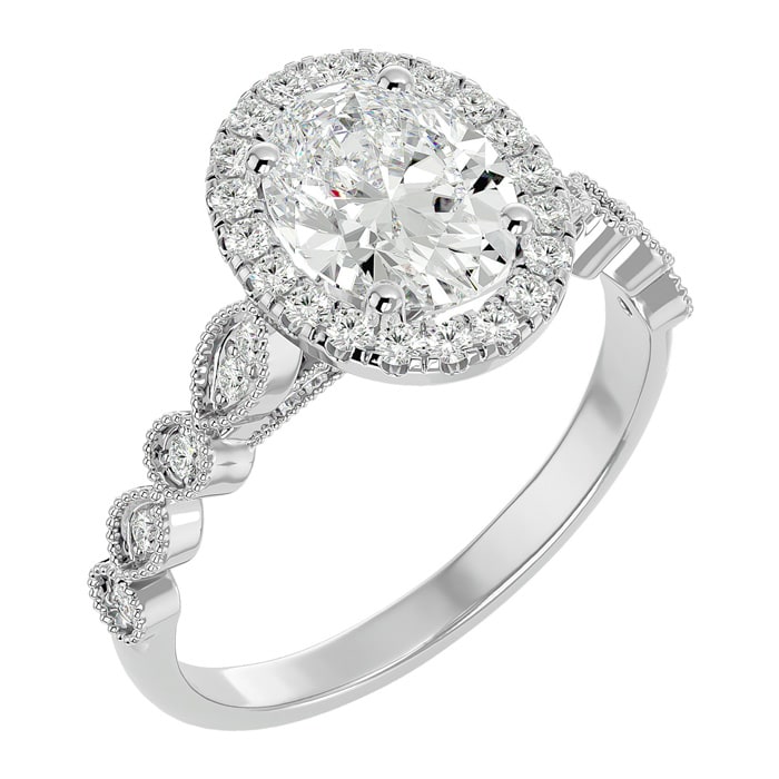 Moissanite Engagement Ring; 2 1/2 Carat Oval Shape Moissanite Engagement Ring In 14 Karat White Gold