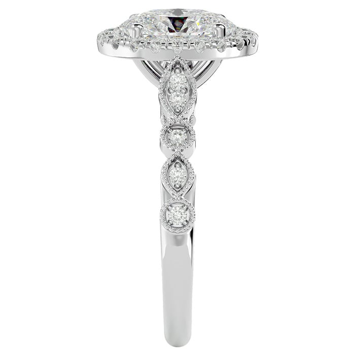 Moissanite Engagement Ring; 2 1/2 Carat Oval Shape Moissanite Engagement Ring In 14 Karat White Gold