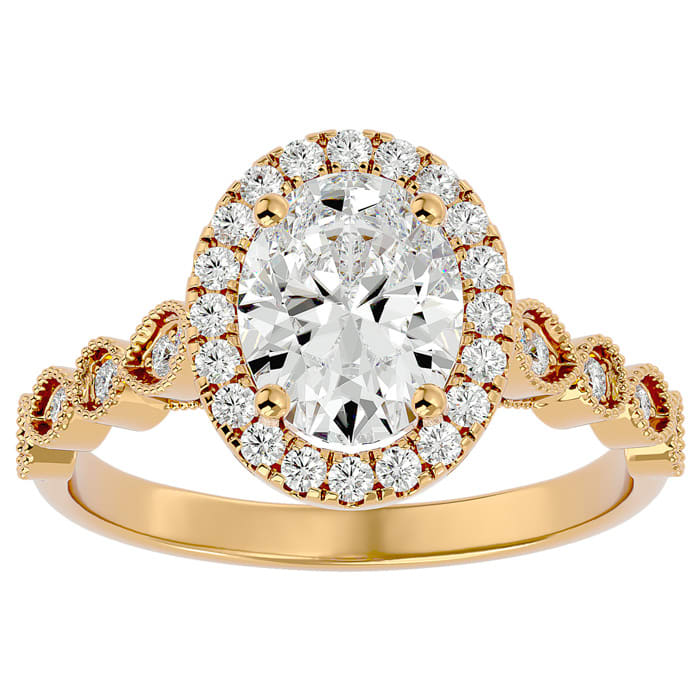 Moissanite Engagement Ring; 2 1/2 Carat Oval Shape Moissanite Engagement Ring In 14 Karat Yellow Gold