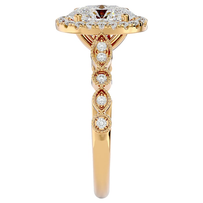 Moissanite Engagement Ring; 2 1/2 Carat Oval Shape Moissanite Engagement Ring In 14 Karat Yellow Gold