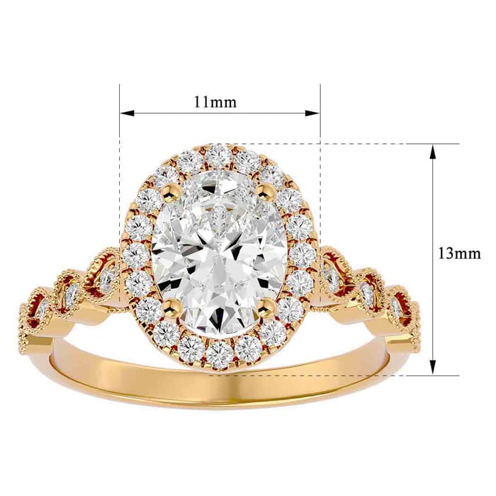 Moissanite Engagement Ring; 2 1/2 Carat Oval Shape Moissanite Engagement Ring In 14 Karat Yellow Gold
