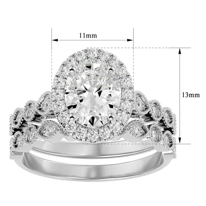 2 1/2 Carat Oval Shape Moissanite Bridal Set In 14 Karat White Gold