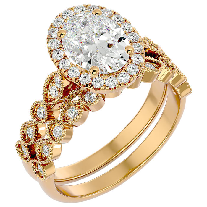2 1/2 Carat Oval Shape Diamond Bridal Set In 14 Karat Yellow Gold