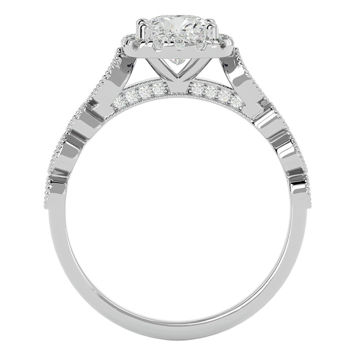 Moissanite Engagement Ring; 1 1/3 Carat Cushion Cut Moissanite Engagement Ring In 14 Karat White Gold