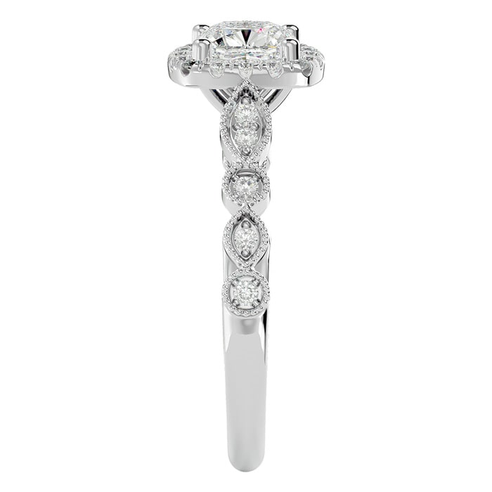 Moissanite Engagement Ring; 1 1/3 Carat Cushion Cut Moissanite Engagement Ring In 14 Karat White Gold