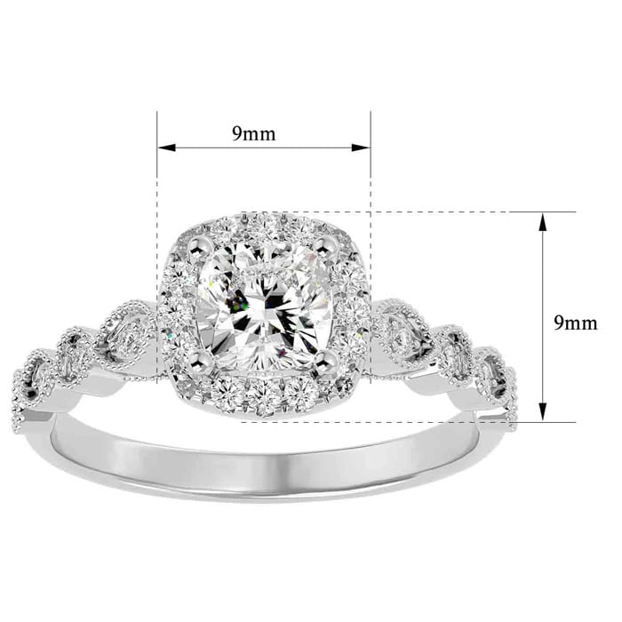 Moissanite Engagement Ring; 1 1/3 Carat Cushion Cut Moissanite Engagement Ring In 14 Karat White Gold