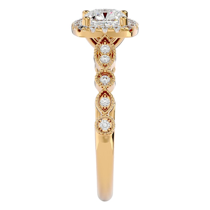 Moissanite Engagement Ring; 1 1/3 Carat Cushion Cut Moissanite Engagement Ring In 14 Karat Yellow Gold