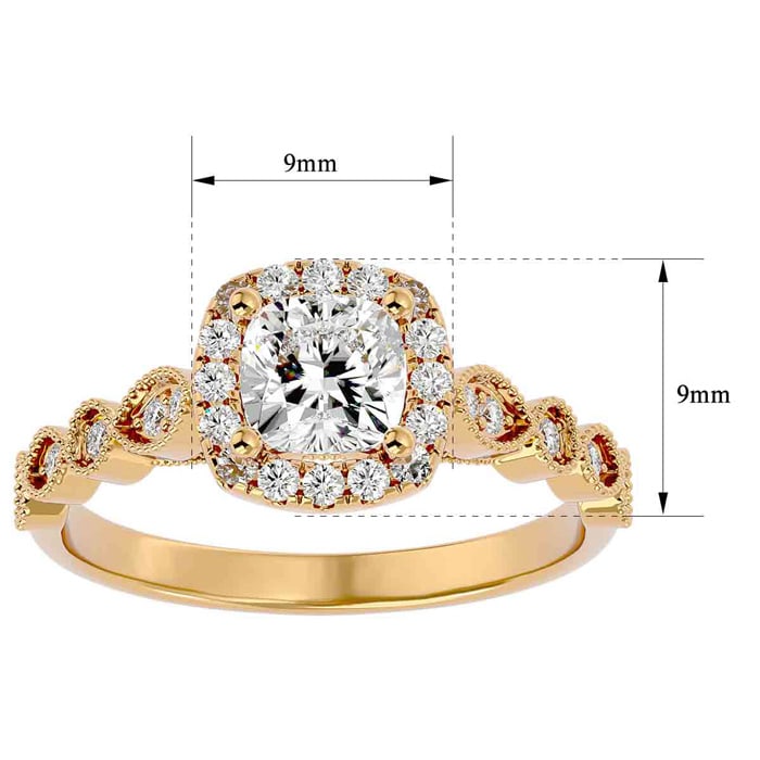 Moissanite Engagement Ring; 1 1/3 Carat Cushion Cut Moissanite Engagement Ring In 14 Karat Yellow Gold