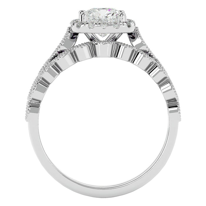 Moissanite Engagement Ring; 1 1/2 Carat Cushion Cut Moissanite Bridal Set In 14 Karat White Gold
