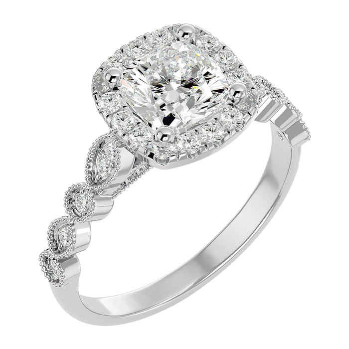 Moissanite Engagement Ring; 1 3/4 Carat Cushion Cut Moissanite Engagement Ring In 14 Karat White Gold