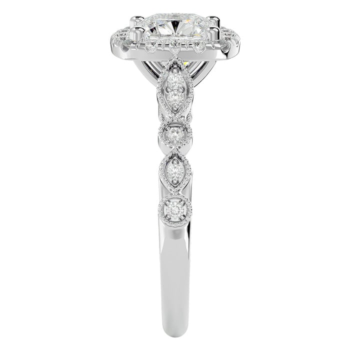 Moissanite Engagement Ring; 1 3/4 Carat Cushion Cut Moissanite Engagement Ring In 14 Karat White Gold