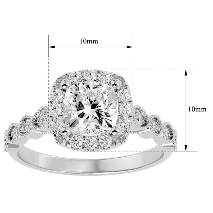 Moissanite Engagement Ring; 1 3/4 Carat Cushion Cut Moissanite Engagement Ring In 14 Karat White Gold