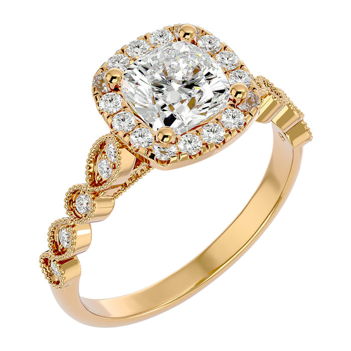 Moissanite Engagement Ring; 1 3/4 Carat Cushion Cut Moissanite Engagement Ring In 14 Karat Yellow Gold