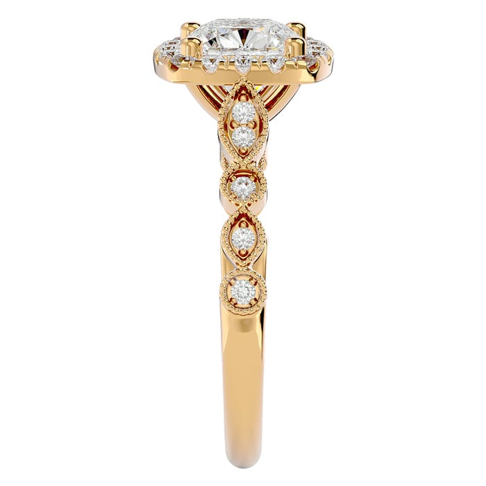 Moissanite Engagement Ring; 1 3/4 Carat Cushion Cut Moissanite Engagement Ring In 14 Karat Yellow Gold