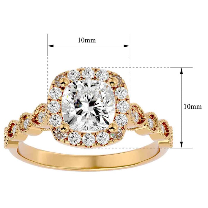 Moissanite Engagement Ring; 1 3/4 Carat Cushion Cut Moissanite Engagement Ring In 14 Karat Yellow Gold