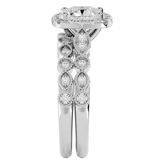 2 Carat Cushion Cut Diamond Bridal Set In 14 Karat White Gold