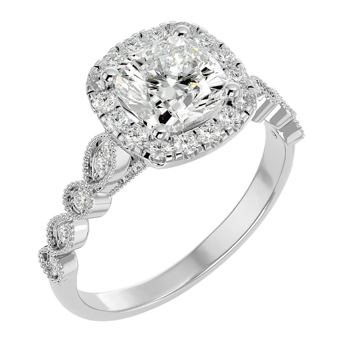 Moissanite Engagement Ring; 2 1/2 Carat Cushion Cut Moissanite Engagement Ring In 14 Karat White Gold